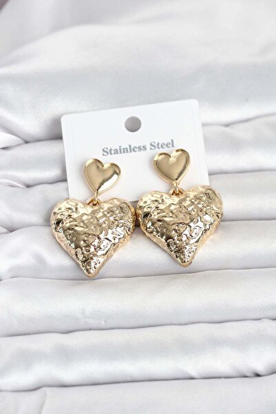 Inure Jewelry 316L Steel Gold Color Heart Model Women's Earrings