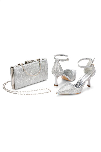 MFT AYAKKABI Silver Ankle-Strapped Pointed-Toe Evening and Event High-Heeled ...