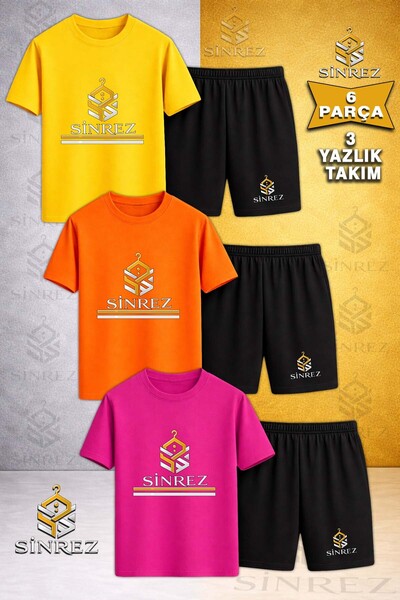 SİNREZ Set de 3 piese pentru copii LOGO TWO LINES Imprimat Tricou cu gât rotu...