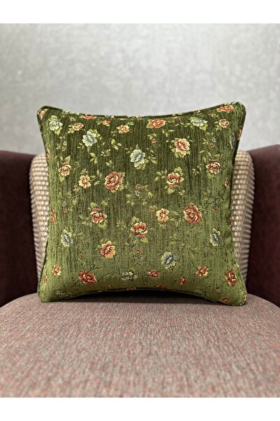Fabricland Tapestry Woven Linen Green Color Ribbed Cushion Cover 43X43Cm