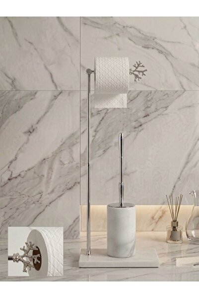 THK STORE Mermer Banyo Seti 2'li,WC Fırçalık,Doğal Taş Mermer WC Kağıtlığı