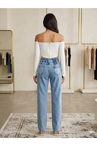 doruk collection Zippered Long-Sleeved White Crop Top