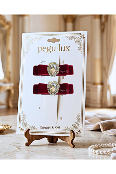 pegu baby collection Set de 2 agrafe de păr din catifea burgundy, stil mini l...