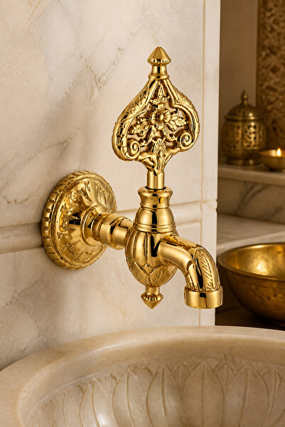 İSAOĞLU YAPI Gold Kurna Faucet Retro Special Design Rustic Bathhouse Kurna Fa...