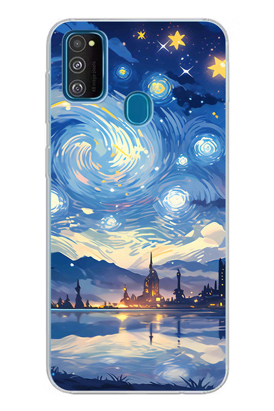TechTree Samsung Galaxy M30S/M21 Uyumlu Yıldızlı Gökyüzü ve Şehir Silüeti Bas...