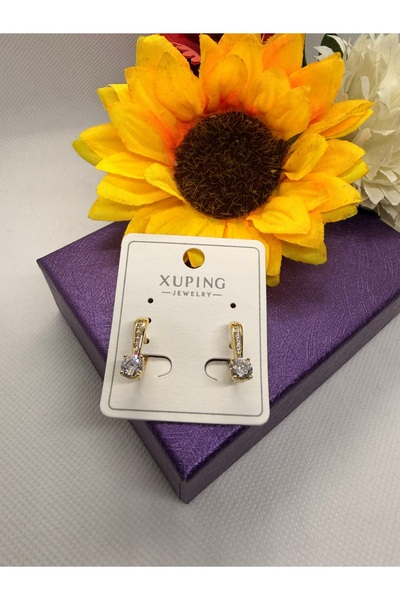 XUPING JEWELRY KUYUMCU SERİ 14K RENGİ ZİRKON SIRA TAŞLI UCU TEKTAŞ ÇELİK KÜPE