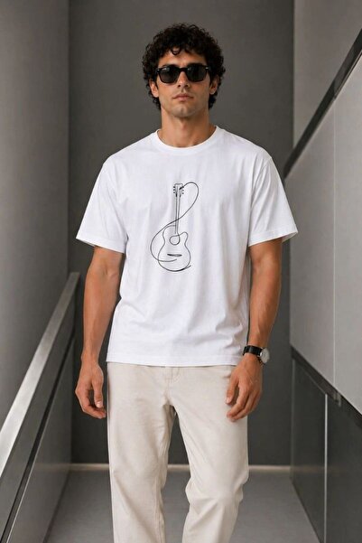 Mariposa Secret Men's Minimal Guitar Print T-Shirt Summer Short Sleeve Crew N...