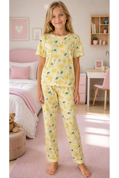 Enie Kız Çocuk Limon Desenli Kısa Kollu Pijama Takımı