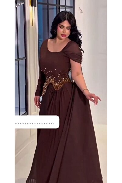 NALA FASHION Dark Brown Long Evening Gown Exudes Warmth and Elegance.