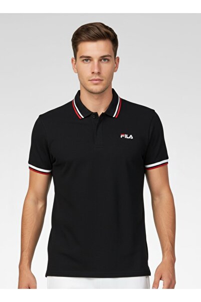 FILA Men Sportswear Fit Short Sleeve Outdoor Polo Shirt, Black