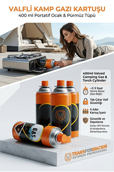 Transformacion 4 adet Valfli Kamp Gazı Kartuşu 400 ml - Portatif Ocak & Pürmü...