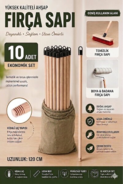 TrMuko High Quality Eucalyptus Wood Brush Handle (120 cm) – Head with Screw a...