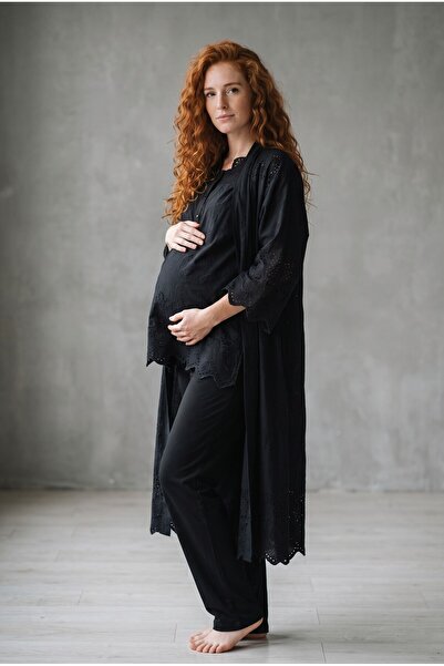Effortt 3-Piece Woven Pajama Set for Maternity and Pregnancy