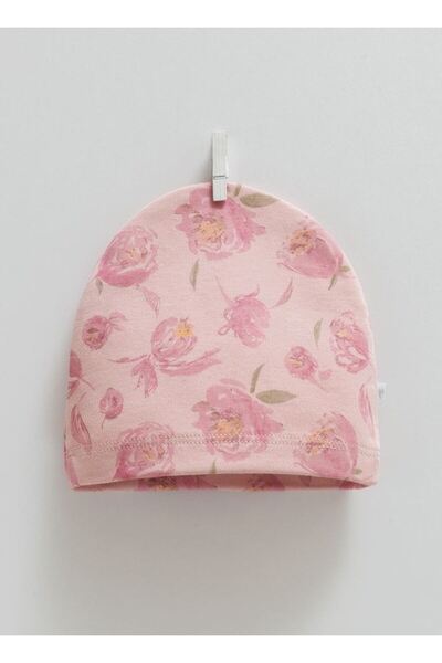 Caramell İncibaby 100% Cotton Soft Textured Rose Patterned Baby Girl Beanie