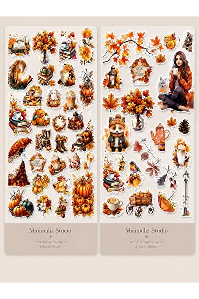 Minimaliz Studio Sonbahar Sticker Seti | 2’li Sticker Sheet | 45+ Parça| Plan...