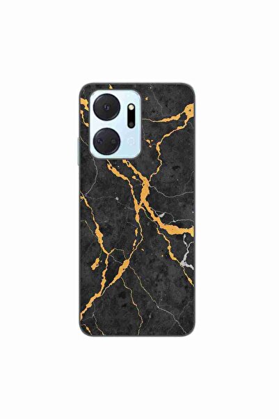 OEM Husa compatibila cu Honor X7a Silicon Gel Tpu Model Noir Gold Marble