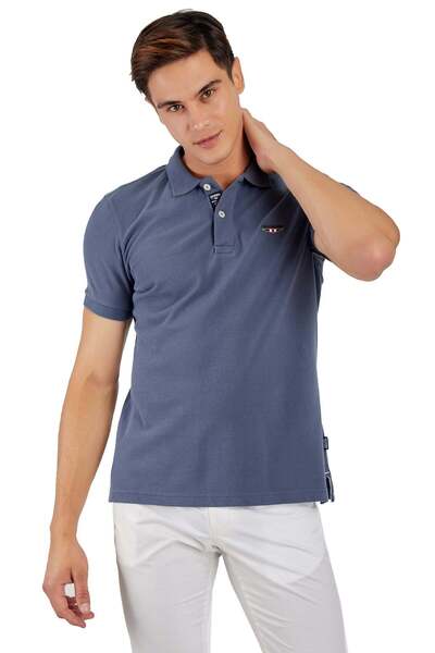 Galvanni Erkek İndigo Basic Polo Yaka T-shirt %100 Pamuklu