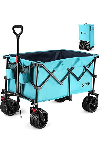 VILLEY Collapsible Folding Wagon with Big Wheels, All Terrain Beach Wagon Car...