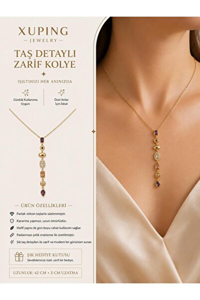 xUPING BURCU JEWELRY Renkli Taş Detaylı Zarif Kolye