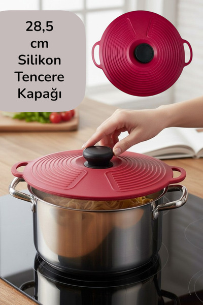 Multiamo Isıya Dayanıklı Silikon Tencere Tava Kapağı 28,5 cm Vakumlu Hava ve ...