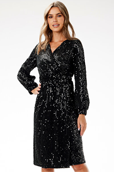 Awama Midi Dress, Awama, Velvet Material With Sequins, S, Midi Cut, Fitted, E...