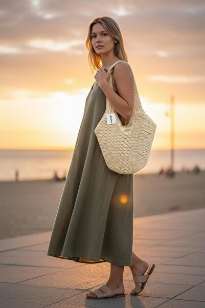 bag Kadın İthal Hasır Yeni Sezon Oval Tasarım Model Plaj Omuz Çantası