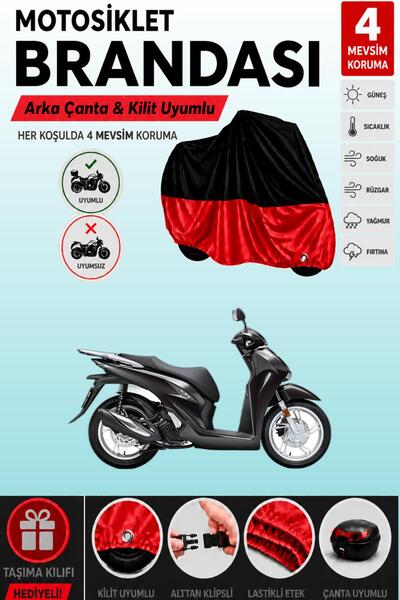 Cemku Double غطاء علوي أسود - سفلي أحمر، غطاء خلفي متوافق مع دراجة هوندا SH 1...