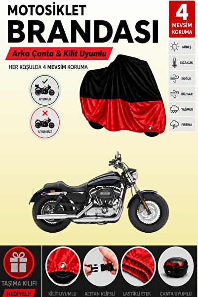 Cemku Double Black Top - Red Bottom, Rear Bag Compatible Harley-Davidson Spor...