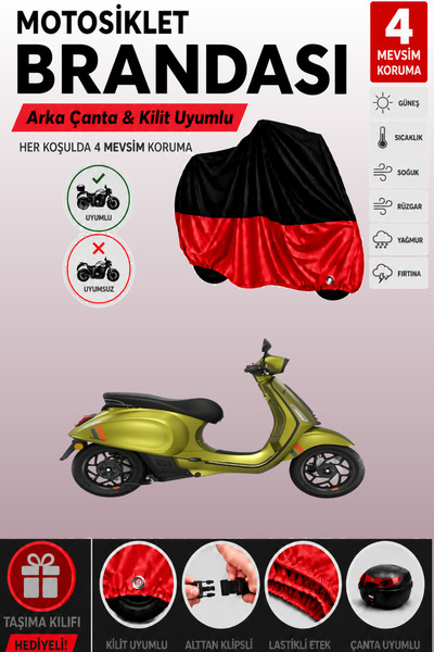 Cemku Double Black Top - Red Bottom, Rear Bag Compatible Vespa Sprint S Elett...