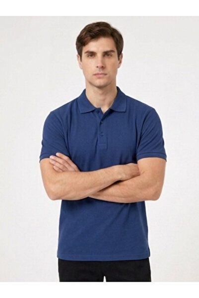 PandaForma İndigo Mavi Unisex Polo Yaka Kısa Kol T-shirt Basic,İş,Okul Kıyafeti