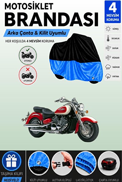 Cemku Double Black Top - Blue Bottom, Rear Bag Compatible Yamaha Royal Star X...