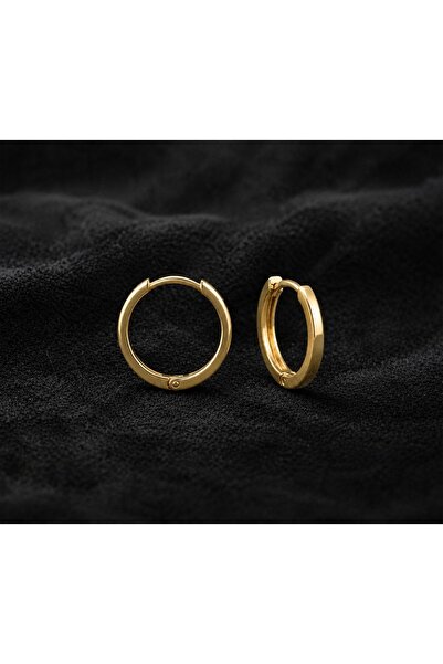 Silver Hunters Gümüş Halka Küpe 925 Ayar Gümüş Taşsız 14 mm Gold (Altın) Renk...