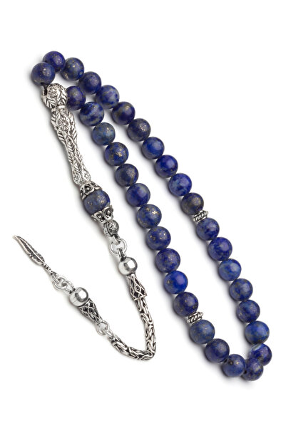 OTTOTESBİH Certified Silver Tassel 6mm Lapis Lazuli Natural Stone Prayer Beads