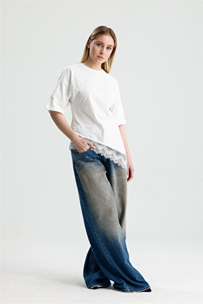 ROSE ARYA White Asymmetrical Cut Lace T-Shirt