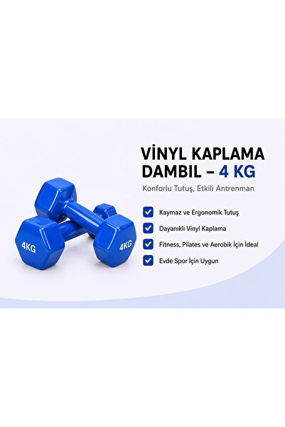 SLİPT 2’li Vinyl Dambıl Seti 4 Kg x 2 – Evde Fitness & Pilates İçin Vinil Kaplı Demir Dambıl