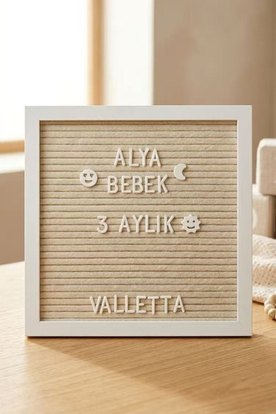 valletta Palomita Ahşap Beyaz Yazı Panosu Mesaj Tahtası ve Beyaz Harf Seti 23...