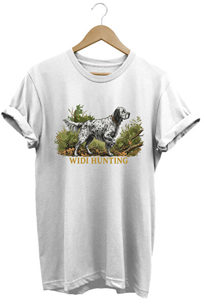 WİDİ English Setter Dog Printed Crew Neck Cotton Outdoor and Camping T-Shirt
