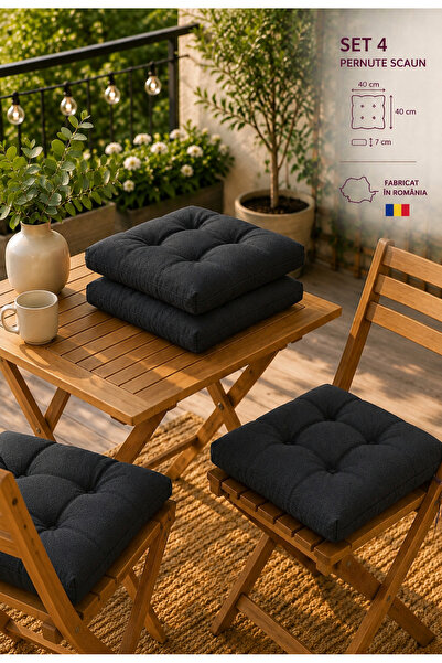 RALEX PUCIOASA Set of 4 Cushions 40x40 cm Indoor/Outdoor Oxford Thick-Black