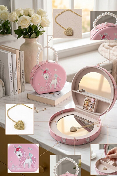 shop Cutie de bijuterii cu figurină unicorn roz și detalii perlate, organizat...