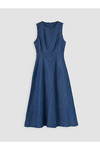LC Waikiki İndigo Midi Kloş Jean Elbise