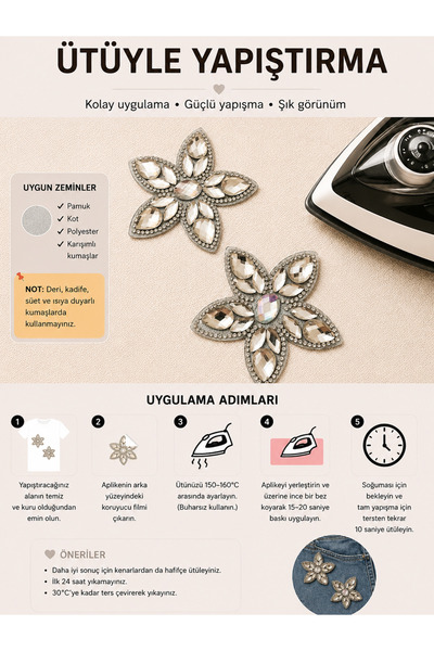 Ornaments Yıldız desenli ütüyle yapışan parlak taşlı aplik