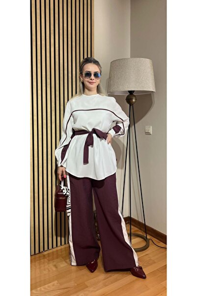 Cardella Lavin Premium Tnsl Fabric Stripe Detailed Belted Suit - Hijab Compat...