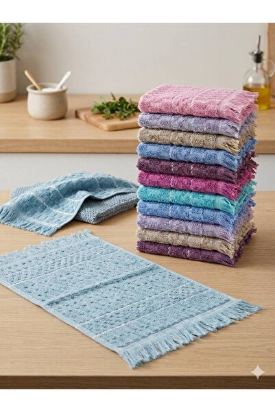 ŞENER HOME Set of 12 100% Cotton Colorful Checkered Kitchen Hand Towels 30X50 cm