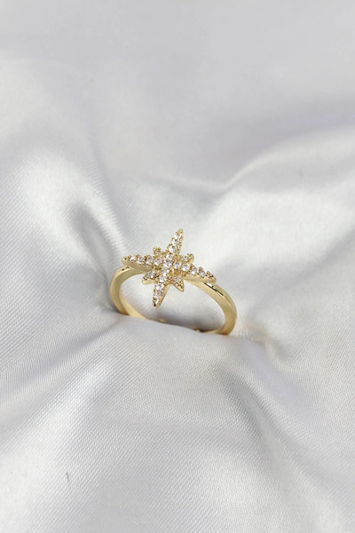 Marsilyan Nvdn- Brass Gold Color Pole Star Model Zircon Stone Women's Ring Ie...