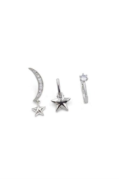 atastore2017 3-Piece Jewelled Hoop Earrings - Silver