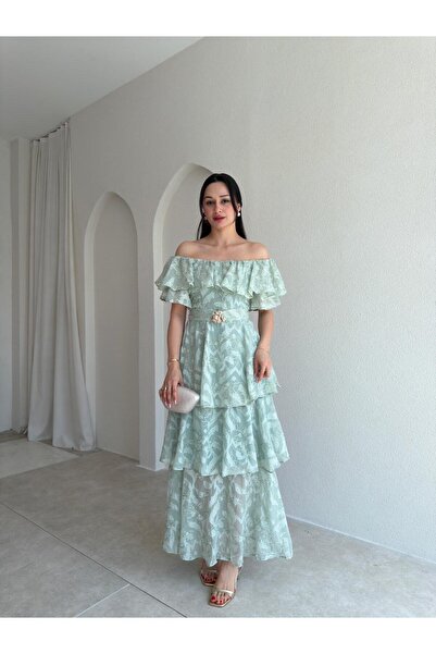 Mooi Butik Rochie cu umerii goi JODIE 8970 - Mentă