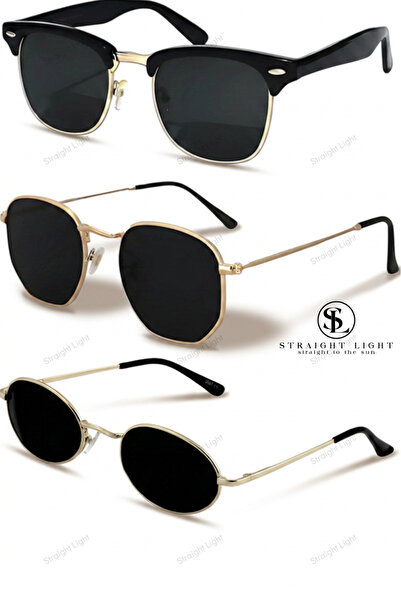 Straight Light مجموعة نظارات شمسية سوداء للجنسين من نيو سيزون مكونة من 3 قطع ...