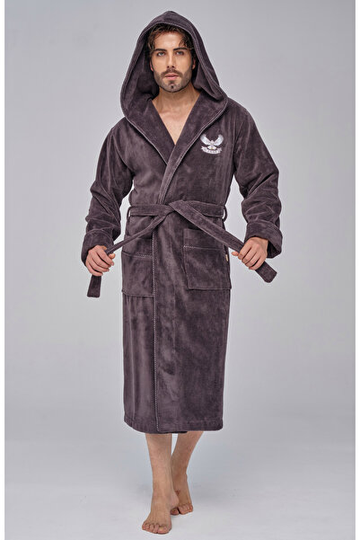 Nuşa Men's Hooded Eagle Embroidered Bamboo Cotton Soft Absorbent Luxury Bathrobe