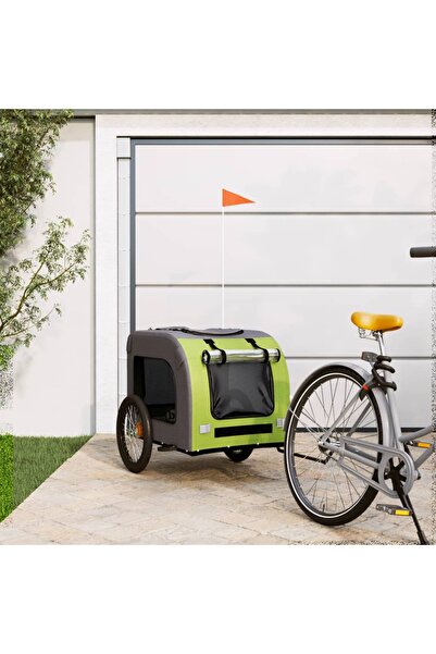vidaxl Remorcă de bicicletă pentru câini verde&gri, textil oxford&fier