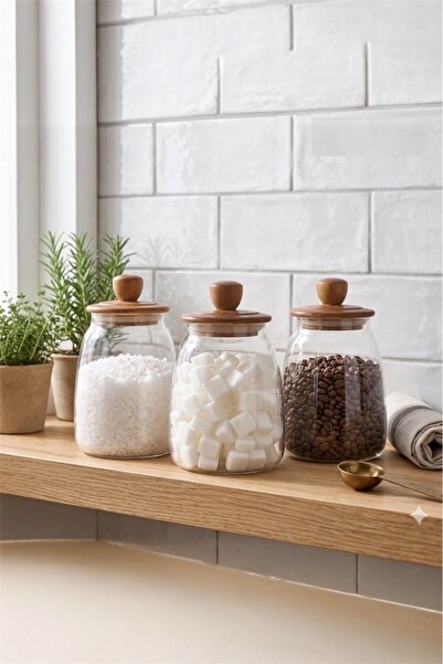 morponi 3 Pieces of Herry Borosilicate Conical Glass Jars with Acacia Lids 12...